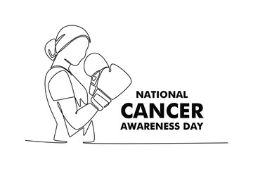 .National cancer concept. Single line draw design. Vector graphic illustration