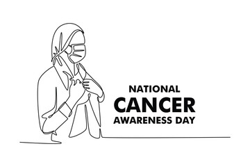 .National cancer concept. Single line draw design. Vector graphic illustration