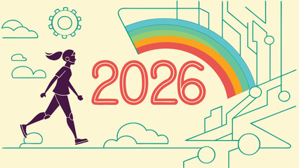Fototapeta premium typography and design on 2026 with silhouette vector style happy new year