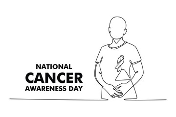 .National cancer concept. Single line draw design. Vector graphic illustration