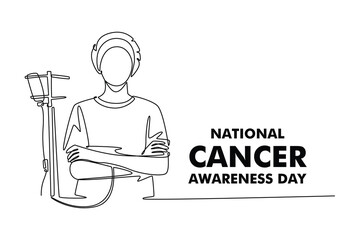 .National cancer concept. Single line draw design. Vector graphic illustration