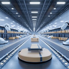 A large room with a lot of boxes on the floor