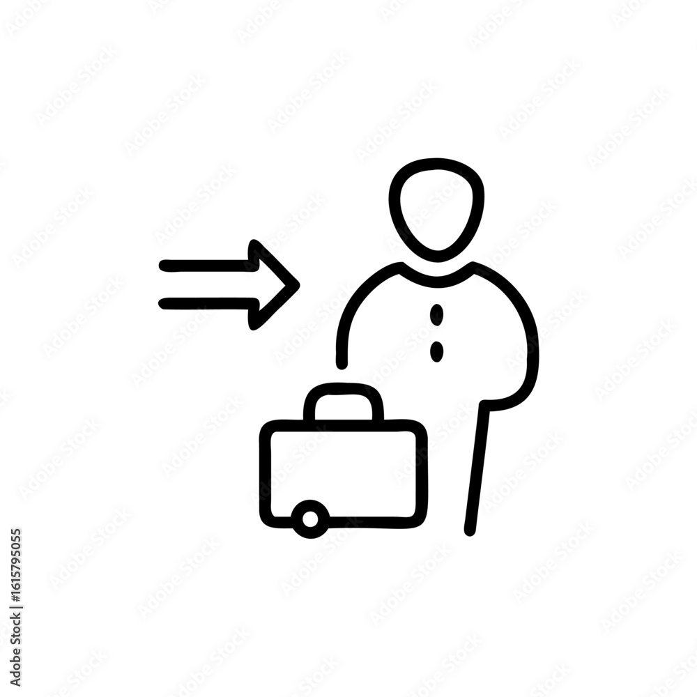 Poster outline icon a person with a briefcase an arrow vector