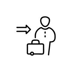 Outline icon a person with a briefcase an arrow vector