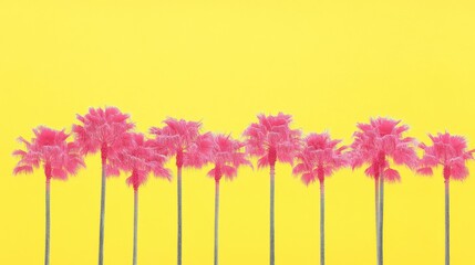 Pink palm trees vivid yellow background