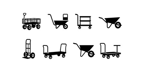 Gardening, landscaping silhouette icon set. essential tools silhouette collection