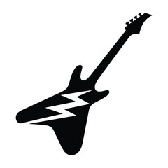 Electric Guitar Silhouette with Lightning Bolt Design for Rock Music, Concert or Band Artwork