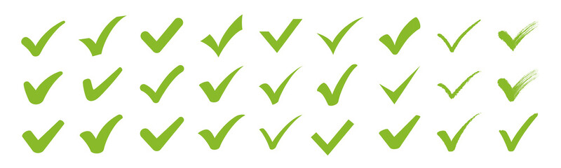 Set of graffiti-like check marks of various shapes, handwritten certification, protection and official marks © SUE