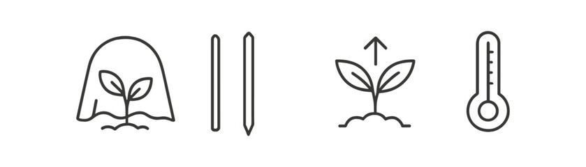 Gardening line icon set. tools and plant growth icon outline collection