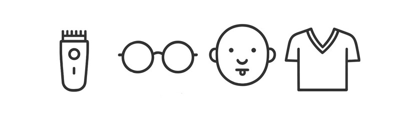 Grooming and fashion line icon set. barber, clothing, accessories collection