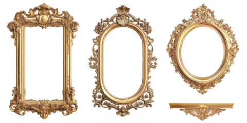 Ornate golden frames collection on transparent png background