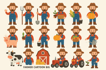 Fototapeta premium Cartoon vector illustration of a diverse group of farmer