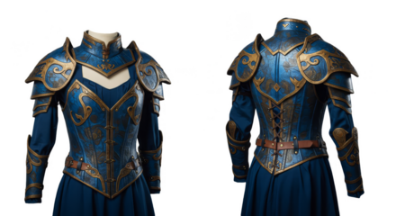 Studio Photography of Blue and Gold Ornate Woman Armor