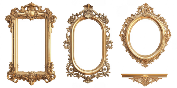 Ornate golden frames collection on transparent png background