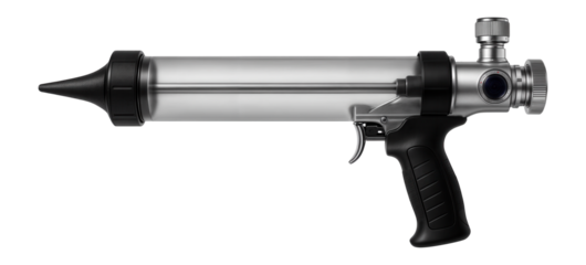 Pneumatic caulking gun with an air regulator for controlled dispensing in industrial applications.