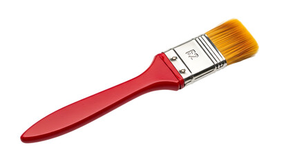 Red-handled paintbrush with golden bristles, isolated on professional painting tool  transparent background