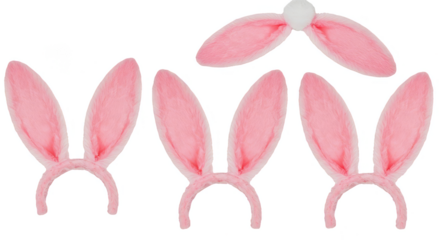 Three Pink Bunny Ears Headbands on Transparent Background
