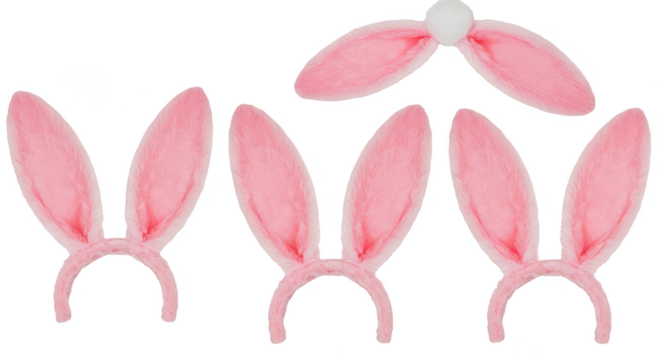 Three Pink Bunny Ears Headbands on Transparent Background