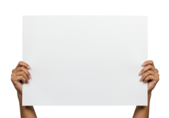 Hands Holding a Blank White Poster Board – Empty Sign for Custom Messages, Announcements, Advertising, Presentations, or Creative Design Concepts