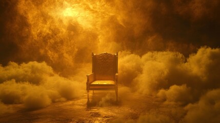Golden throne chair in smoky interior