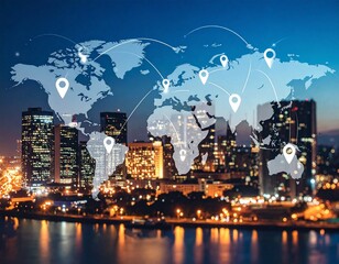Global Logistics & Urban Connectivity: World Map with Location Pins