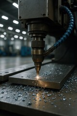 CNC Machine Drilling into Metal Plate in Factory 
