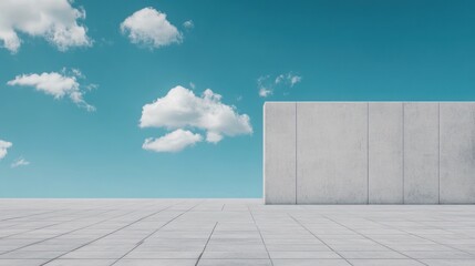 Modern concrete wall plaza daytime scene