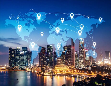 Global Logistics & Urban Connectivity: World Map with Location Pins