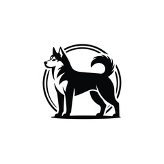 Stylized black and white husky dog silhouette logo