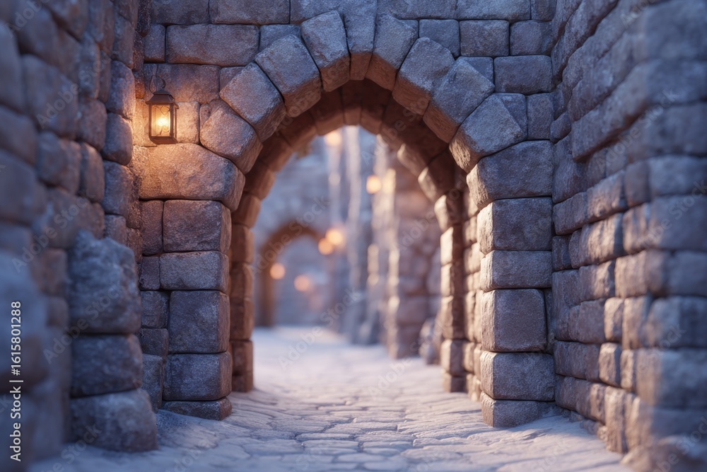 Aufkleber clean 3d fantasy dungeon corridor background with soft lighting stone walls and clear center path
