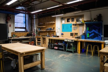 accessible maker space with adaptive tools and equipment enabling creative projects for disabled participants