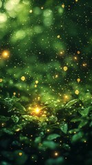 Sparkling Lights Floating Above Lush Greenery Outdoors