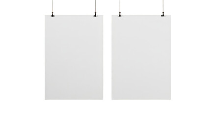 Two Blank White Hanging Posters Mockup 3D Illustration