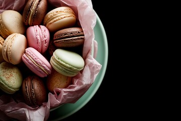 Delicious colorful macarons in a bowl perfect french dessert photography sweet treats