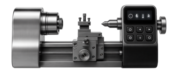 Precision bench lathe with a digital readout, designed for a professional machine shop.