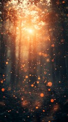 Naklejka premium Sunlight Streaming Through Forest with Floating Particles Creates Enchanting Scene