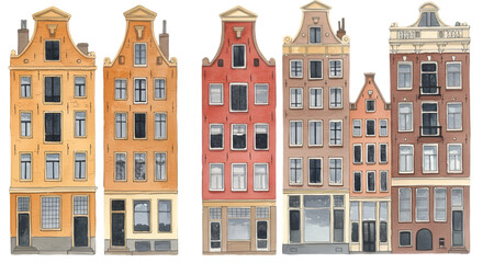 Fototapeta premium Watercolor Illustration Of Amsterdam Buildings On Transparent Background