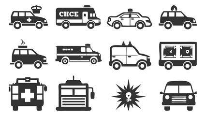 Fototapeta premium Collection of Transportation Emergency Vehicles and a Navigation Pin Icon Illustration