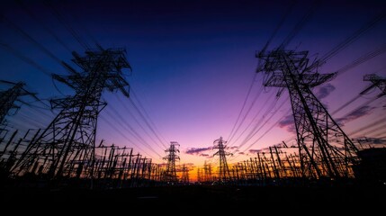 Silhouette of power lines at sunset (1)