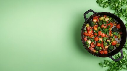Colorful vegetable stew in pot