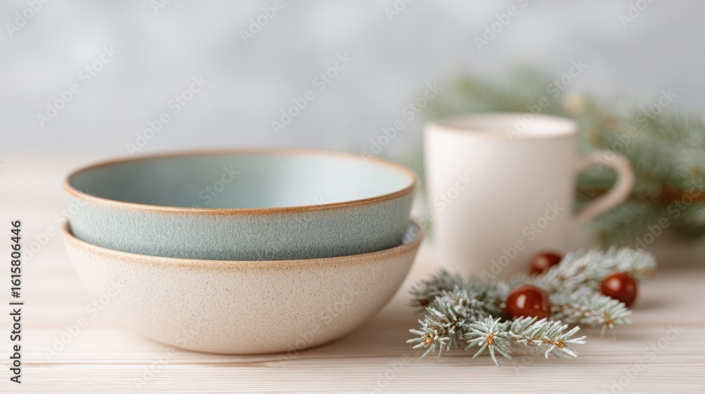 Aufkleber minimalistic new year table setting includes simple elegant tableware surrounded by muted holiday de