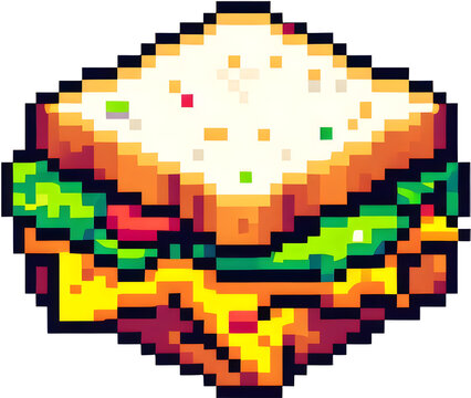 Gray pita sandwich square pixel art cartoon design, PNG Pixelated international fast food icons, element set on transparent background. Generative ai