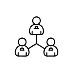 Outline icon three people connected in a network connection communication