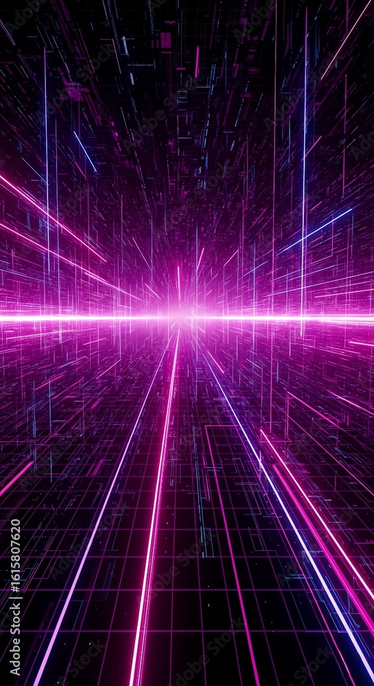 Aufkleber digital data flow in cyber space with neon light trails - abstract technology background