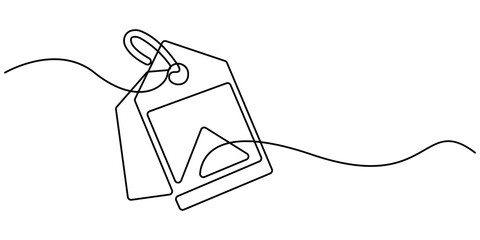 Black Friday sale concept in continuous line. Tag emblem with percent discount. Linear background of percent sign. Sale label, one line art , One continuous line drawing blank. Minimalist design.