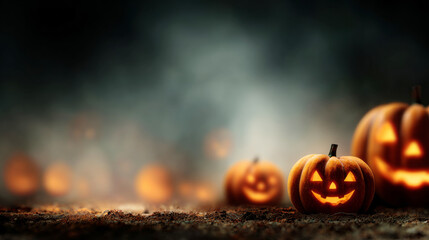 Halloween background with blurry bokeh lights and pumpkins