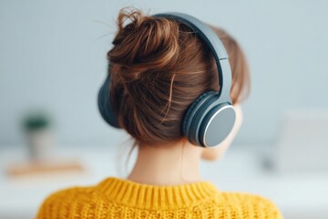 person wearing headphones sitting at neatly organized desk with minimalist microphone setup signifying passion for