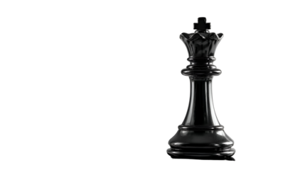 A Black Chess Queen Piece on a Transparent Background: A Powerful Symbol of Strategy, Leadership, and Royal Authority in a Dramatic Studio Shot