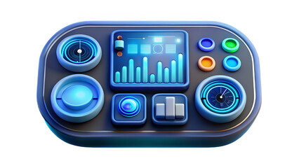 Fototapeta premium Futuristic digital dashboard with glowing blue gauges and graphs