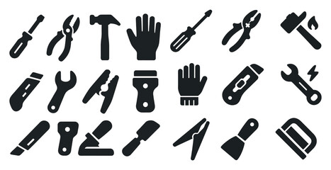 Collection of tools and equipment, including hammers, pliers, and wrenches. Concept of organization and preparedness for various tasks